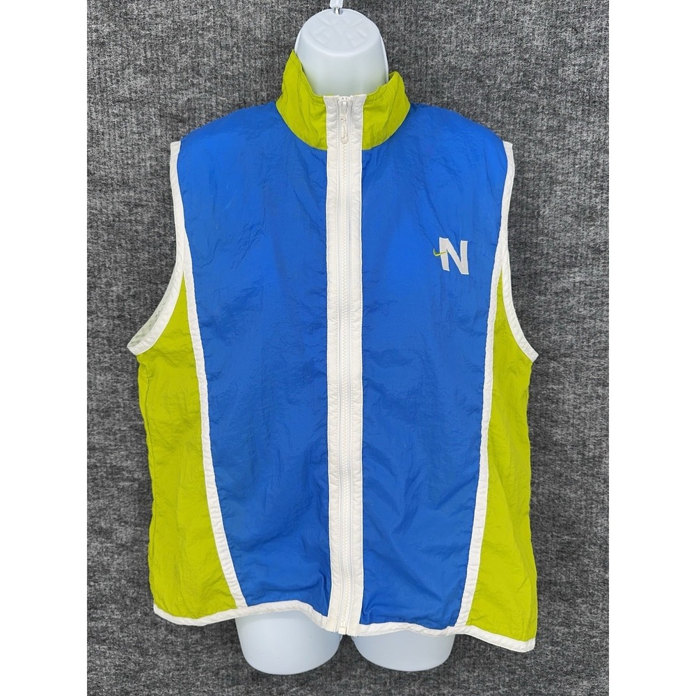 VTG Nike Jacket Womens XL Blue Green Zip Sleeveless Colorblock Windbreaker Vest